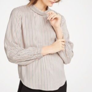 Stripe Shirred Mock Neck Blouse